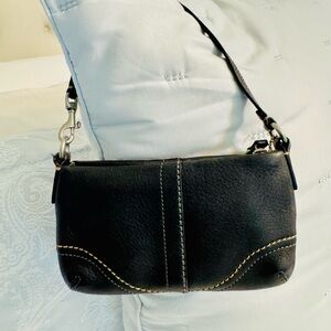 Coach Black Leather Wristlet with Stitch Detail
